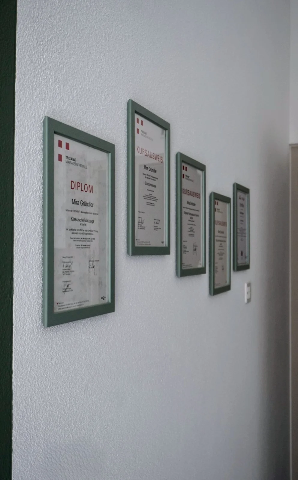 Diplome und Weiterbildungsnachweise von Mira Gründler in der Praxis